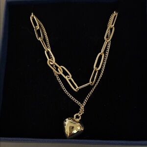 Chic Gold Heart Necklace with Dual Chain Design